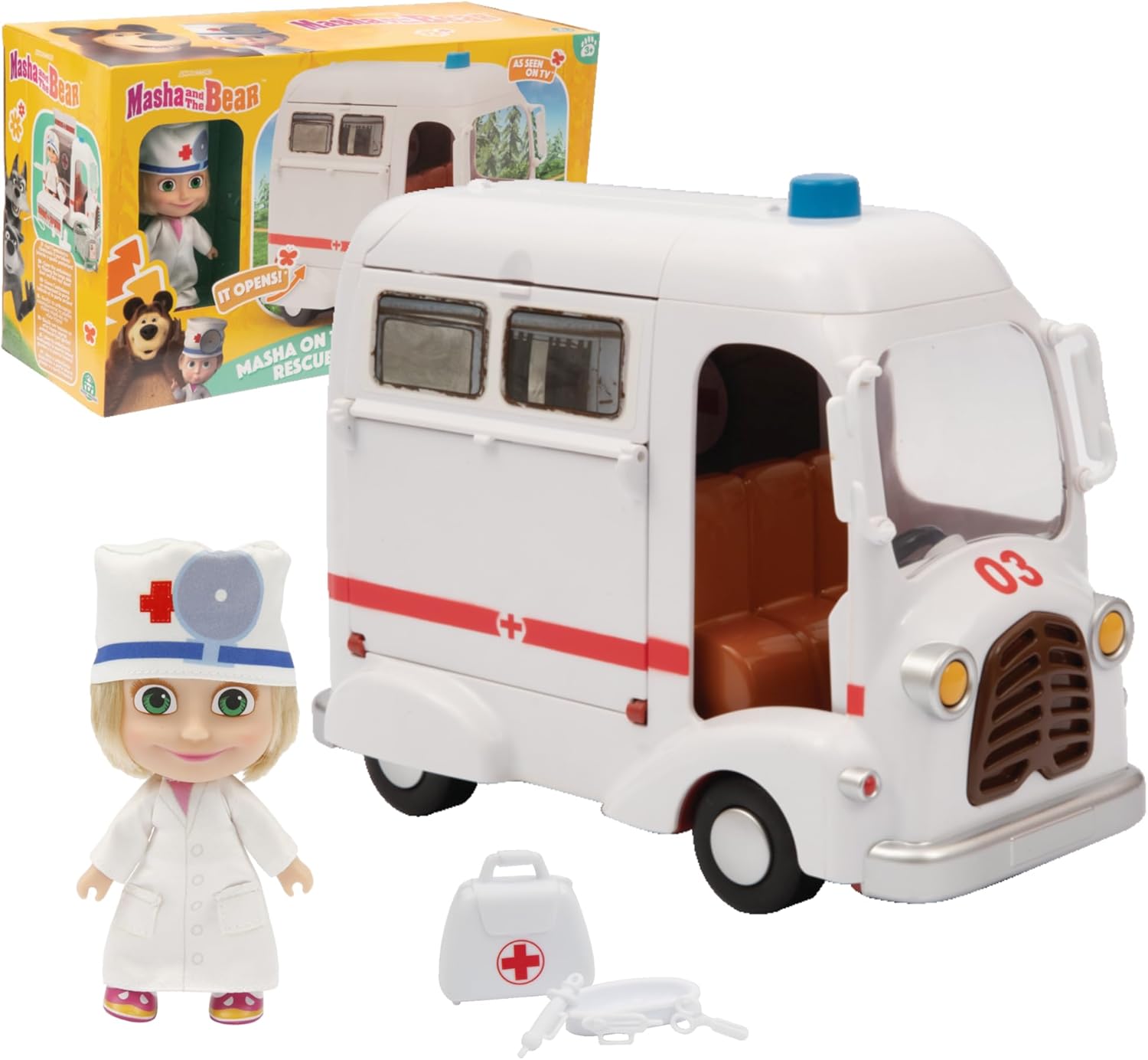 00a8ef9503b5e99f799b7faf341b614d Masha & Orso Ambulanza c/bambola e acc - immagine 1