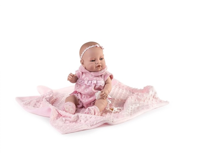 0159ccde354be7285c3e0ad9c4d402b3 Bambola Eva Pagliaccetto Rosa con Plaid cm. 42 - immagine 1