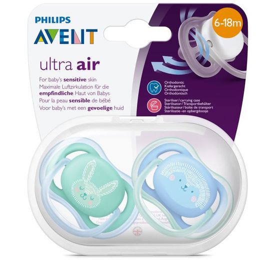 232f7a640af166d0fe3960ca23e33ca7 Avent 2 Succhietti Ultra Air 6-18m - Maschio Little friends - immagine 1