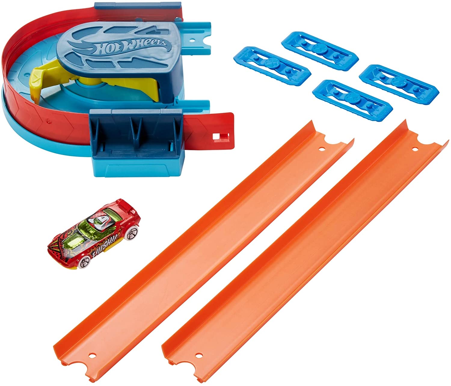 2a46f6f7c34992f6efbcc3bb6542a7de Hot Wheels Track Builder Propulsore Super Curve con Macchinina - immagine 1