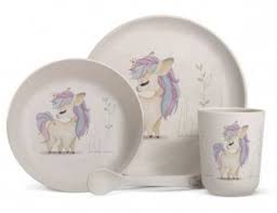 2be098de01115f6da641441e51be446b Label'tour Set Piatti Bamboo Unicorno Bianco - immagine 1