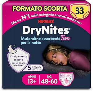31961a75c5c810efca422e88934ae516 Huggies Pannolini Dry Nites Girl Mis.XL 48-60 Kg. 13+ Pz. 9 - immagine 1