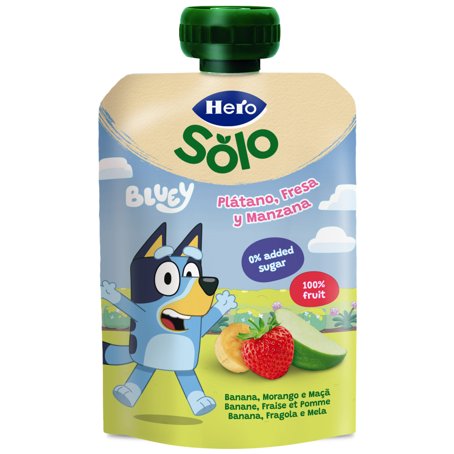 325fe8e2ba02444ba4ce6b8a4c99e979 Hero Baby Pouch Bluey gr.100 Mela/Banana/Fragola - immagine 1