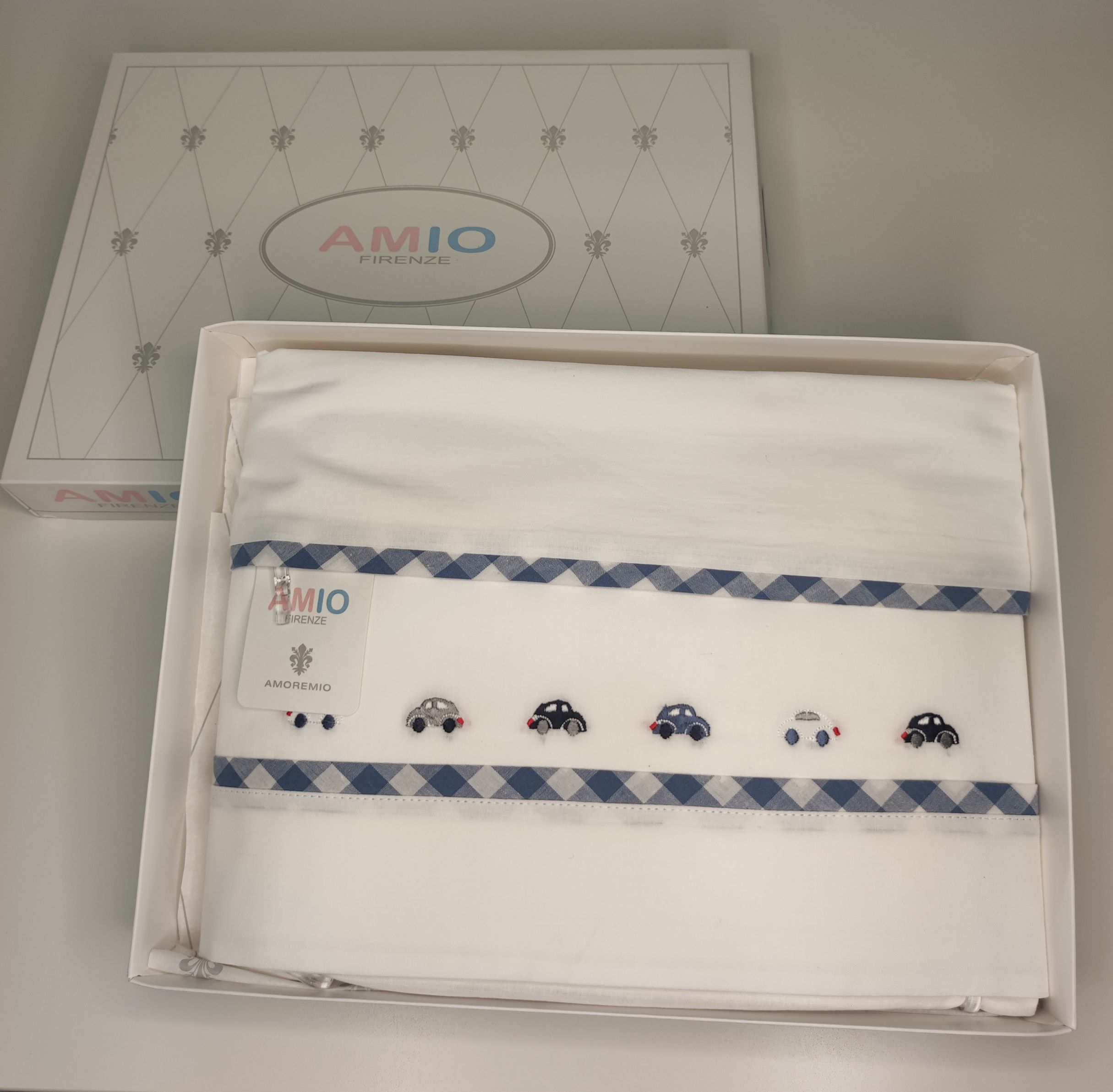 3393ab95cc83dcf8b1dd6eaa8334a194 Coordinato Lettino Bianco/Blu Quadro - immagine 1