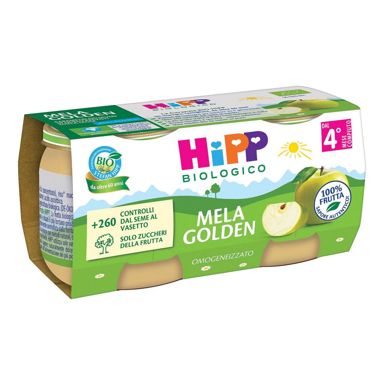 51206fc2e0bffb2bed0689e54c2b8f5d Hipp Omogeneizzato Frutta gr.80x2 - Mela Golden - immagine 1