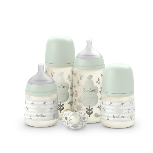 52b0ace3a2ac05a8ec095f5384499521 SUAVINEX BIRDIES ESSENTIAL SET VERDE (1 succh 0-6/ 2 biberon 150ml/ 2 biberon 270ml) - immagine 1