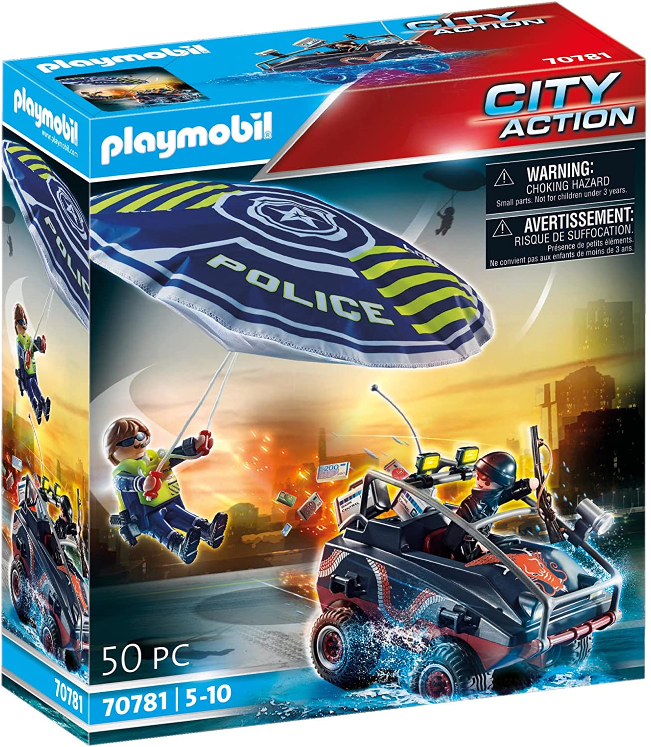 54ae98604bc25a0f8d3d365a6bb777a7 Playmobil Paracadute della Polizia e Veicolo - immagine 1