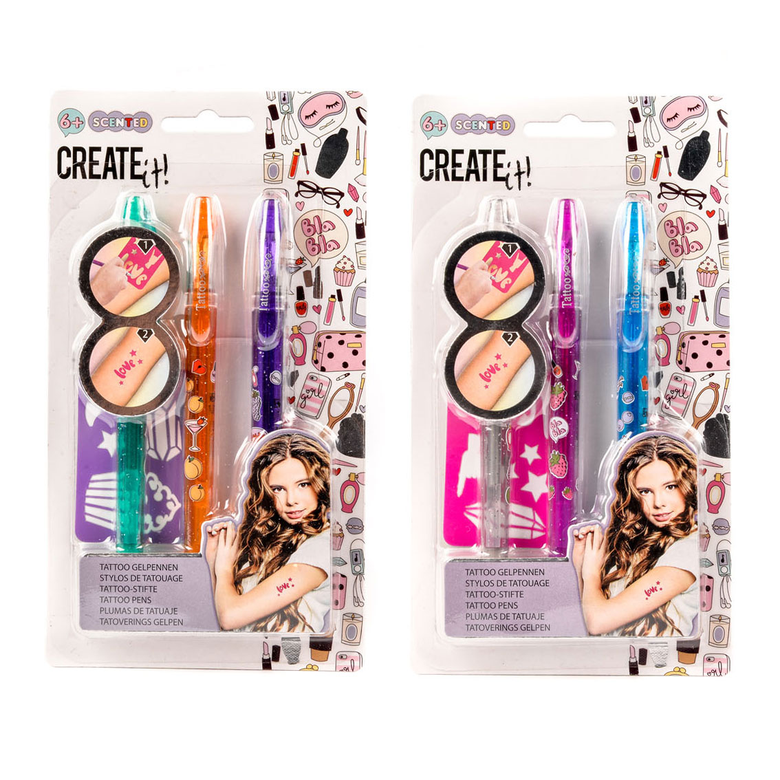 6408420e593db4c6e083f20a9fccb043 Create It! Set 3 Tatoo Pen con Stencil - immagine 1