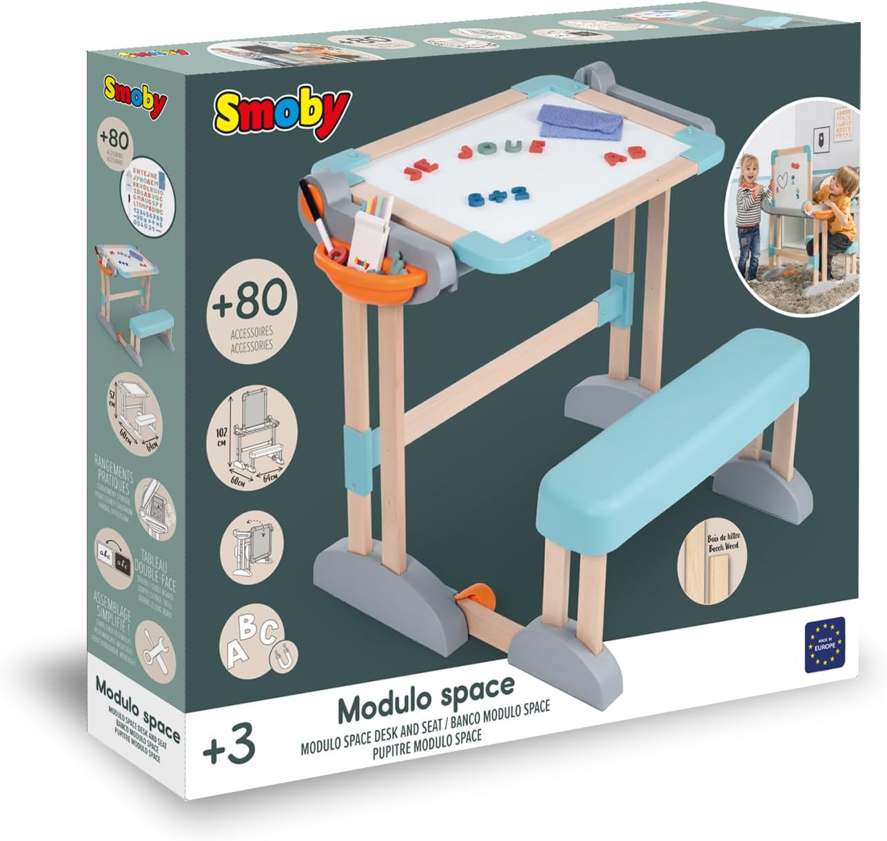 69d6475bf69ad6312c9bb8248fd5a7e7 Smoby Banco Scuola Modulo Space 80 con acc. - immagine 1