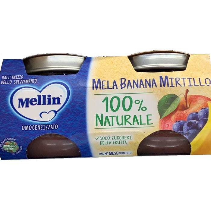 78d2ff0b8a6832ebf679609ca5207791 Mellin Omogeneizzato Mela/Banana/Mirtillo Gr.100x2 - immagine 1