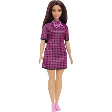 841c880007f31af7392d20d1626b02d3 *Barbie Fashionistas 188 Bambola CURVY Capelli Neri Vestito a Quadri Rosa e Neri - immagine 1