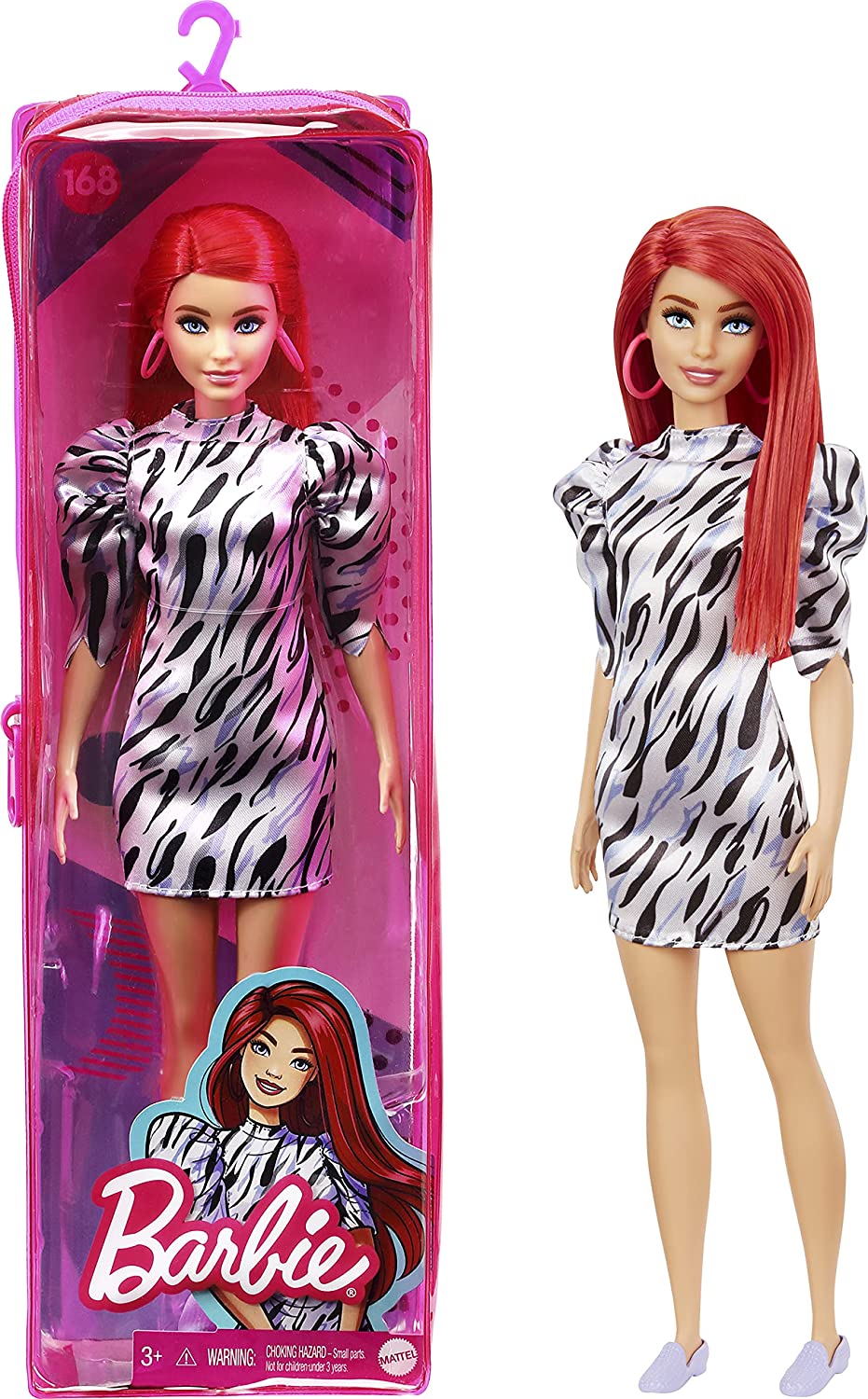 8a07c1e4f15a9139cb4e80b50361a4af Barbie Fashionistas - Capelli Rossi Vestito Zebrato e Orecchini - immagine 1