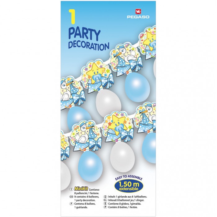 8d4e9b43980b6c3a98ba90cbebba4095 Pegaso Mini Kit Festone con Palloncini Boy Cicogne - immagine 1