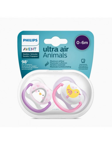 90200d3064111c0cf640cb600b99f179 Avent 2 Succhietti Ultra Air 0-6m Femmina Animaletti - immagine 1