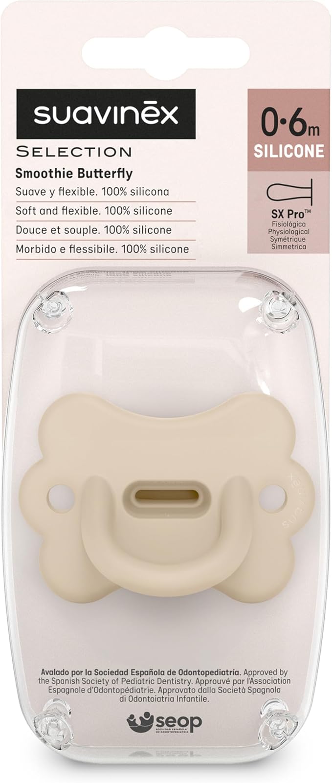 97637ae3a7442071c9590a60f57e522e SUAVINEX C.ESS SUCC SIL SXPRO BUTTERFLY 0/6M BEIGE - immagine 1