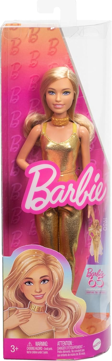 9b9122e6aff2cfcd844629a22c01ae6f Barbie Fashionistas 65 Anniversario - 222 Capelli Biondi Tuta Gold - immagine 1