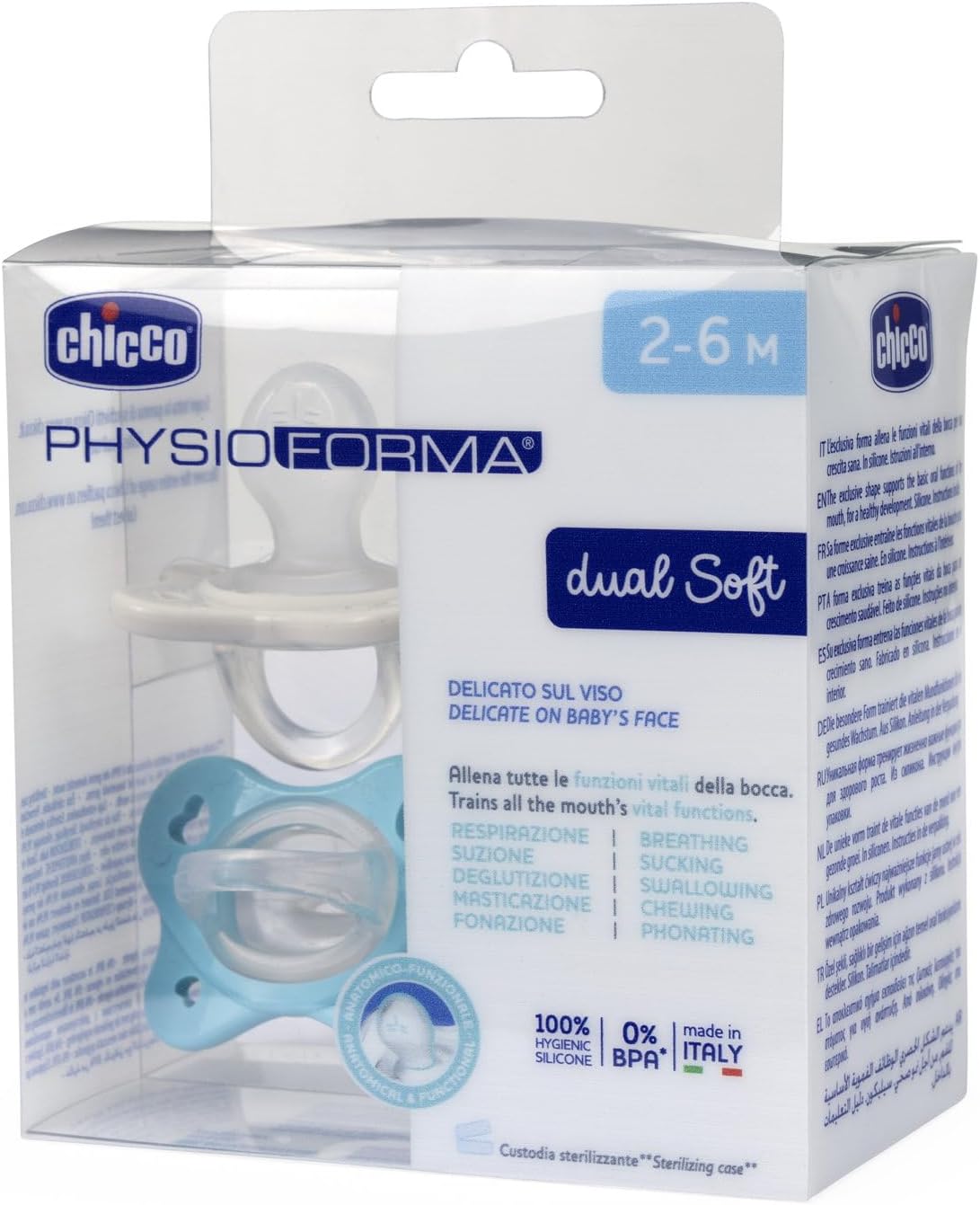 a1829d419a8a805f767a94b77671e85d CHICCO GOMMOTTO PH. DUAL SOFT BLU 2-6M 2PZ - immagine 1