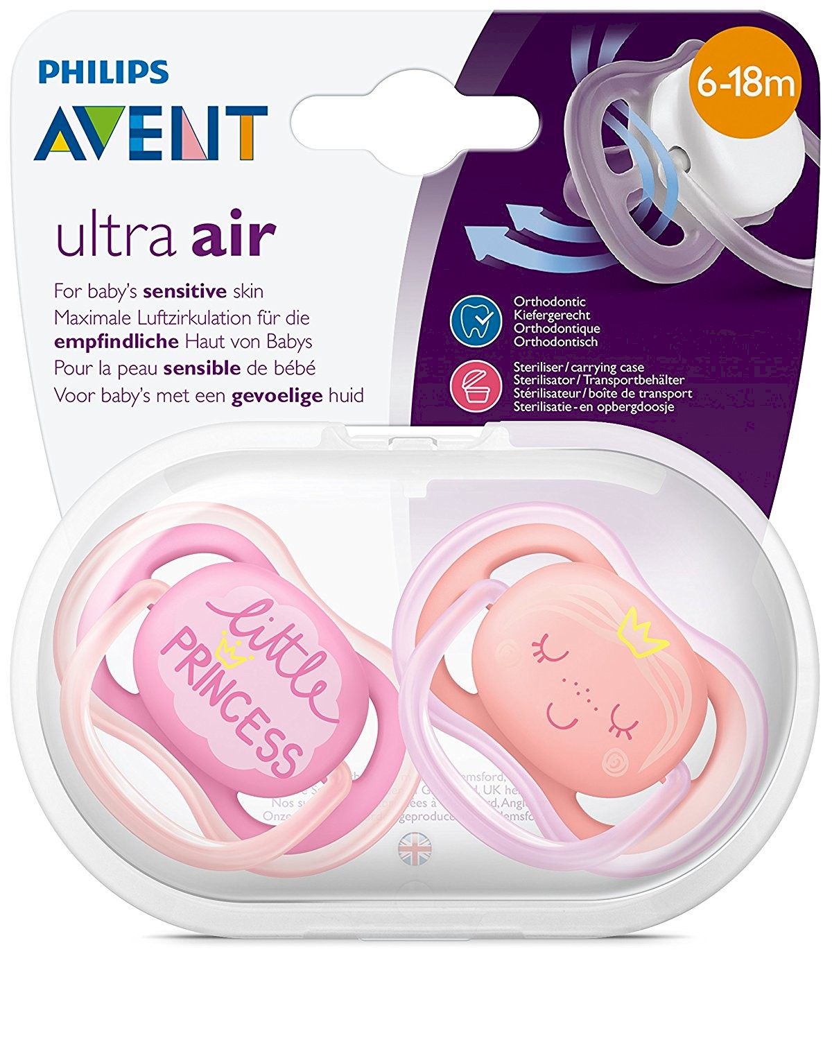 b25e8e0edc9505223bc7d2467ee46c0b Avent 2 Succhietti Ultra Air 6-18m - Femmina Princess - immagine 1
