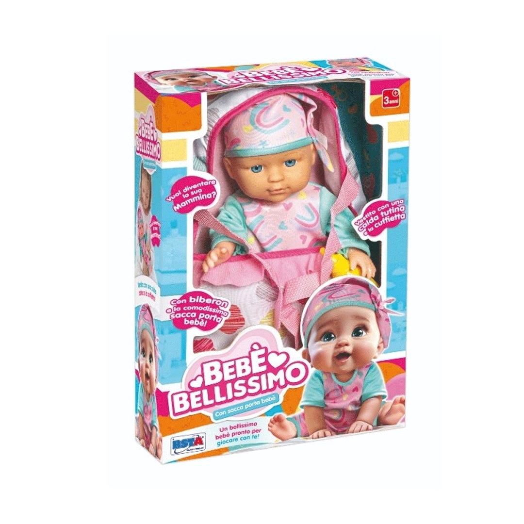 b7795f57804caba8f0ad8a1bb62e368c Rstoys Bambola Bebè Bellissmo con Sacca e Biberon - immagine 1