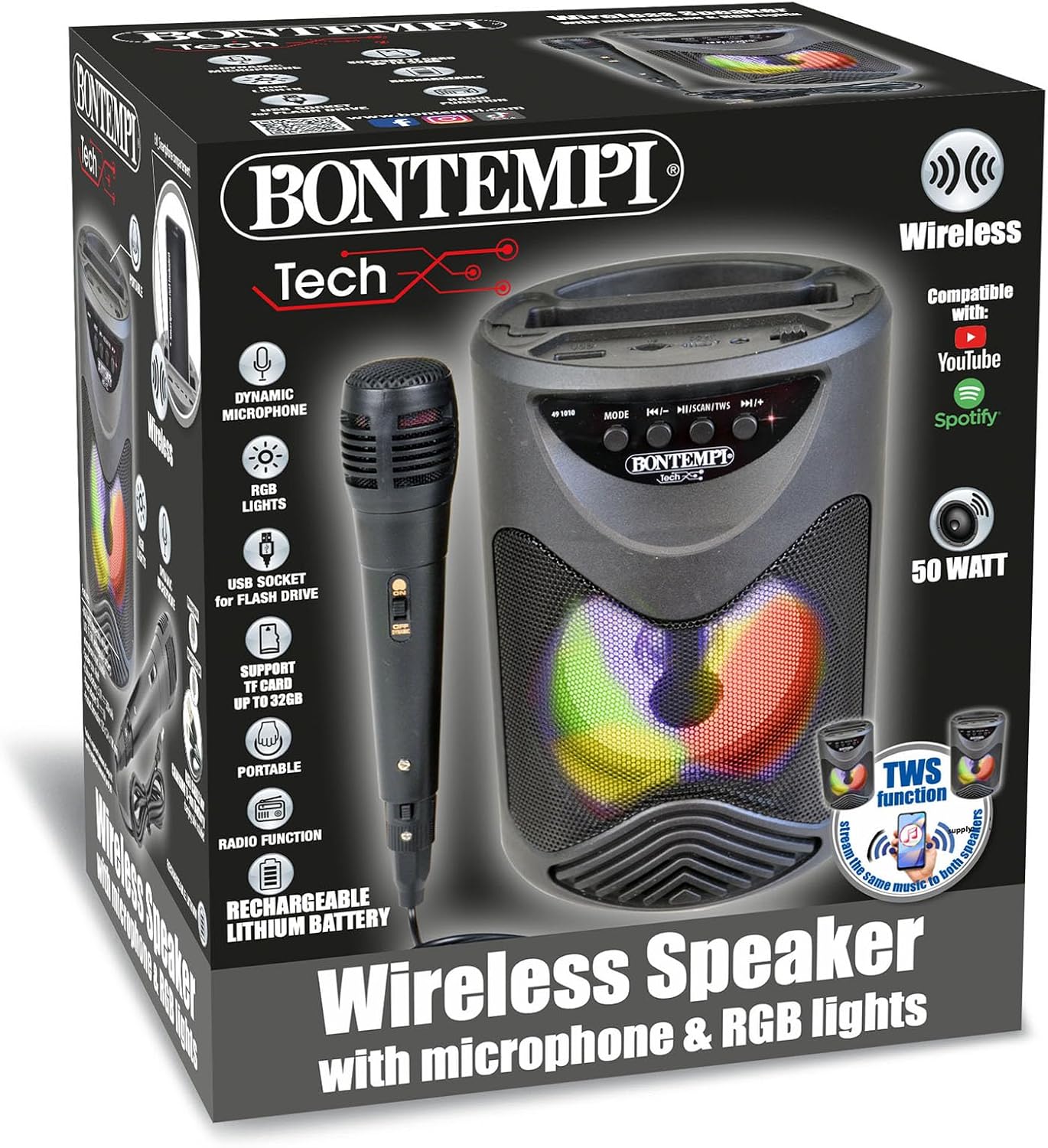 bfe48da74513facdbda2589b1c70aae2 Bontempi Cassa Wireless con Microfono e luci RGB Small - immagine 1