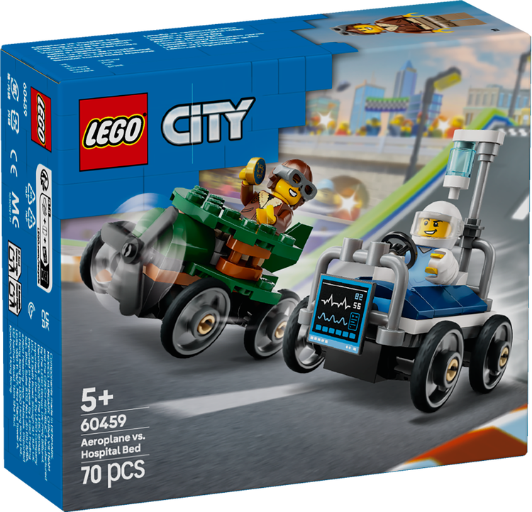 c0793ea5fe94be377465e85676b395e2 Lego City Great Vehicles Pack veicoli da corsa: aereo contro letto d’ospedale - immagine 1