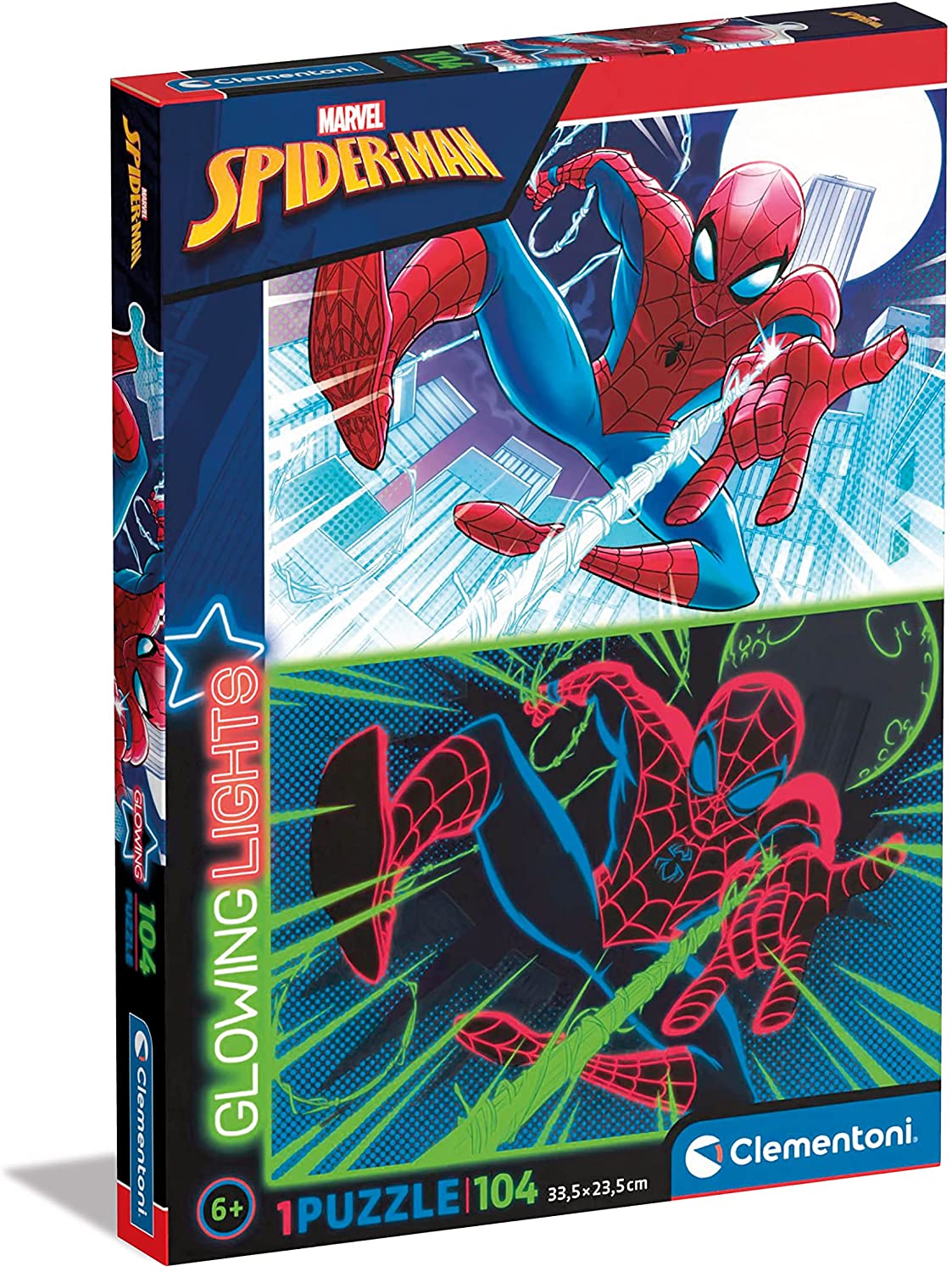d218ff1c1ab90d194ec61f2072d4a3a9 Clementoni Puzzle 104 Pz. Glowing Marvel Spiderman - immagine 1