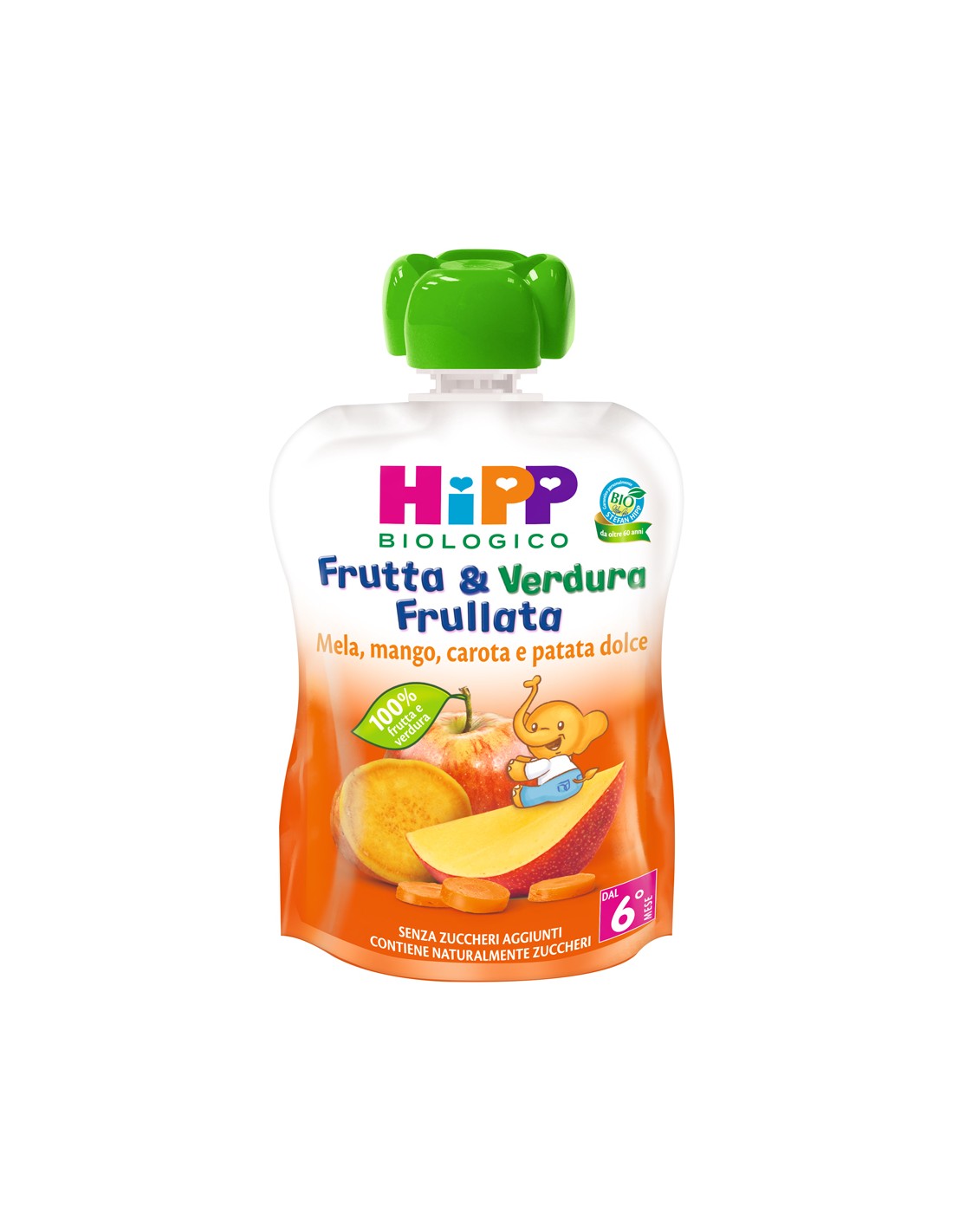 d4b6bb4fbf8c78b3a13a212567b1f6b5 Hipp Frutta & Verdura Frullata gr.90 Mela, Mango, Carote e Patata Dolce - immagine 1
