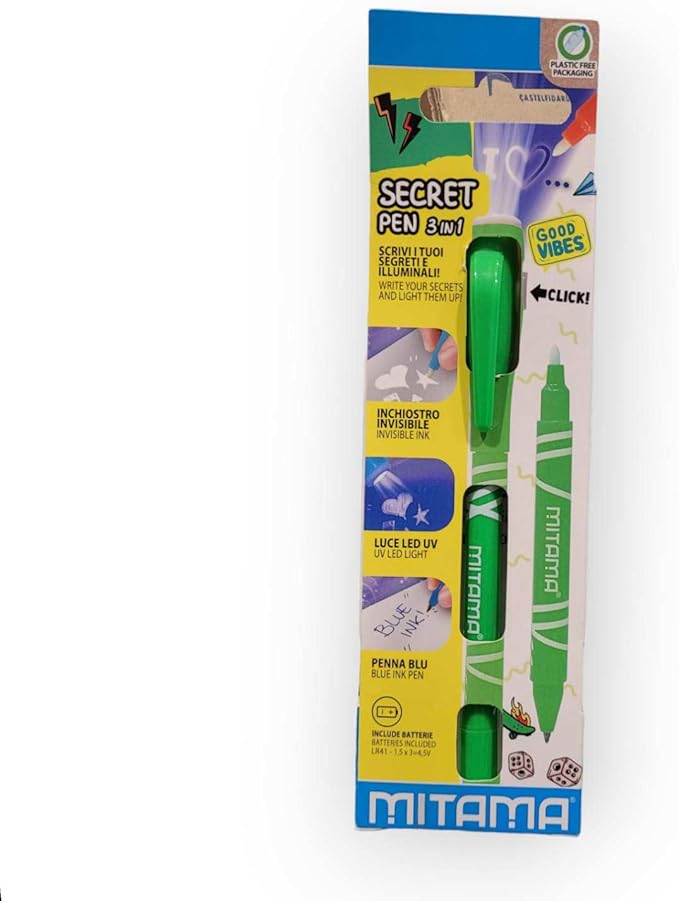 d650a19fa0dc78732f4d438dbfe21c16 PENNA SECRET PEN, LUCE UV,DOPPIA PUNTA INCH.BLU+MAGIC.MITAMA - immagine 1
