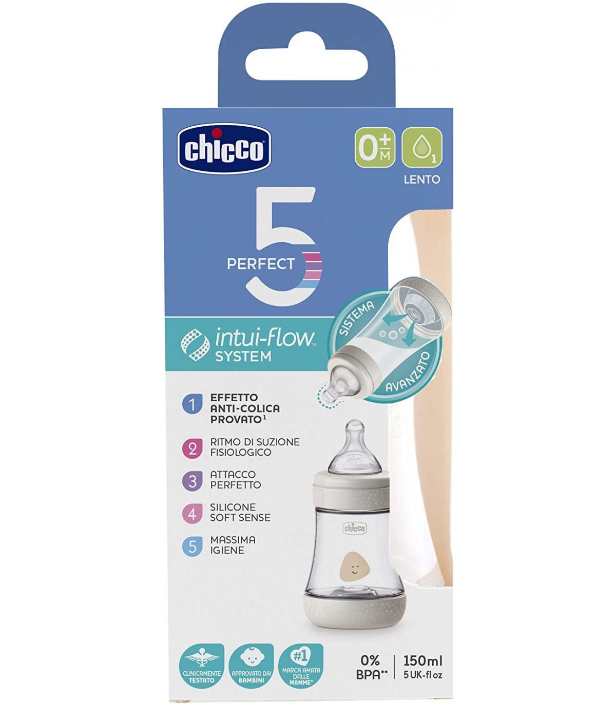 defd9e96d5fc46c6bcf00ee016767120 CHICCO BIBERON PERFECT5 PP UNI 150 LENTO SIL IT - immagine 1