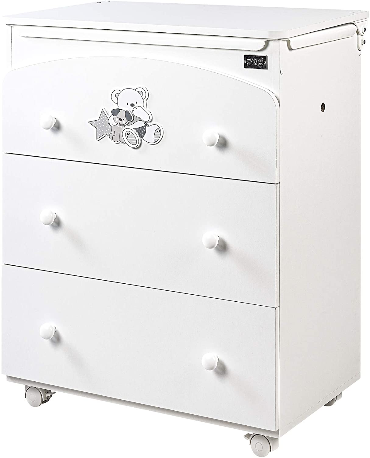 e39defd3b483ab7935a11b6eabd818ca Picci Cassettiera a 3 cassetti BIANCA con pomoli bianchi e decoro VALDO GRIGIO - immagine 1