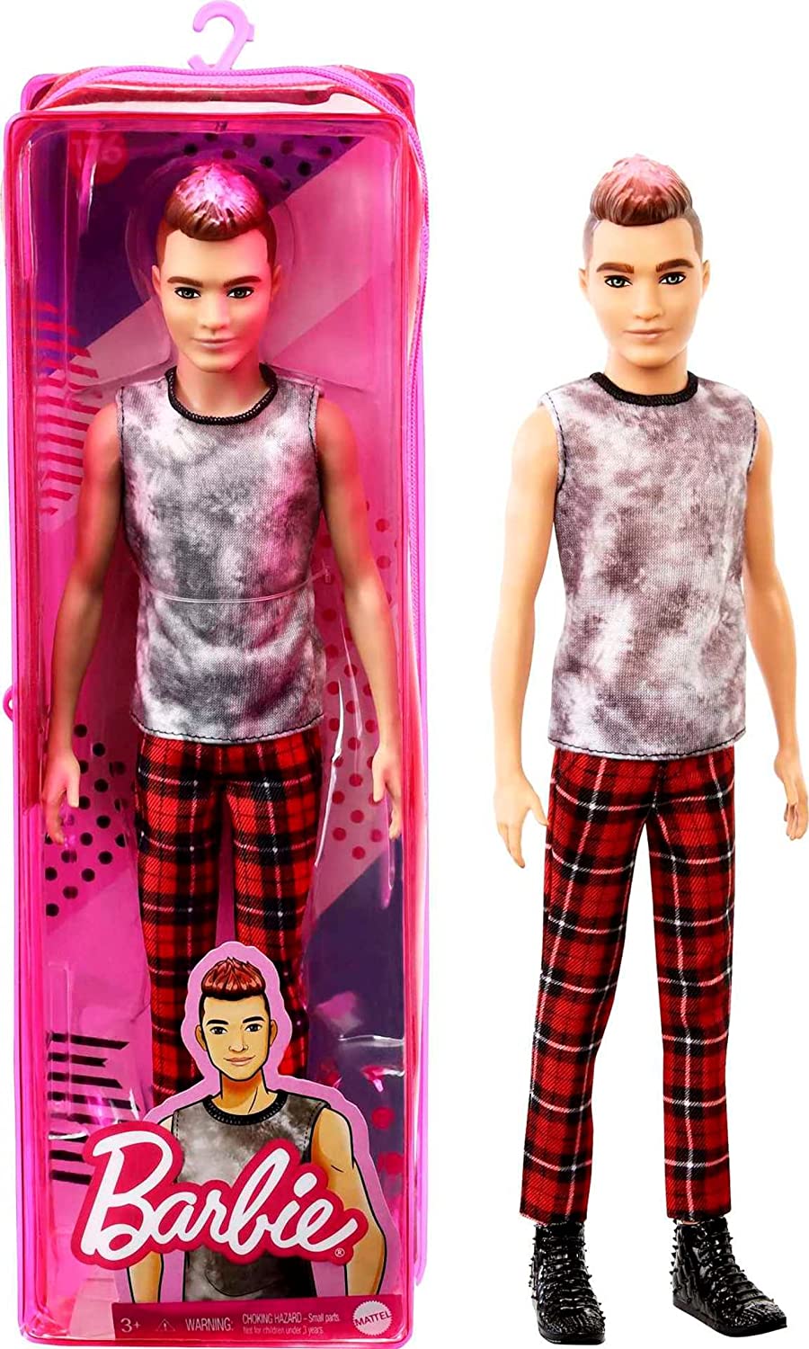 e7eeba1e7c44eee2742f34d10f5c3d02 Barbie Fashionistas - Ken con capelli Castani con Punte Rosse, Canottiera e Pantaloni Scozzesi - immagine 1