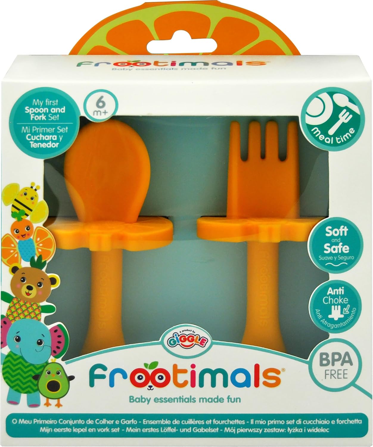 ea4e58a5ac7939e0333200e09ae543c2 Frootimals Set Melamina Le Mie Prime Posate Orange - immagine 1