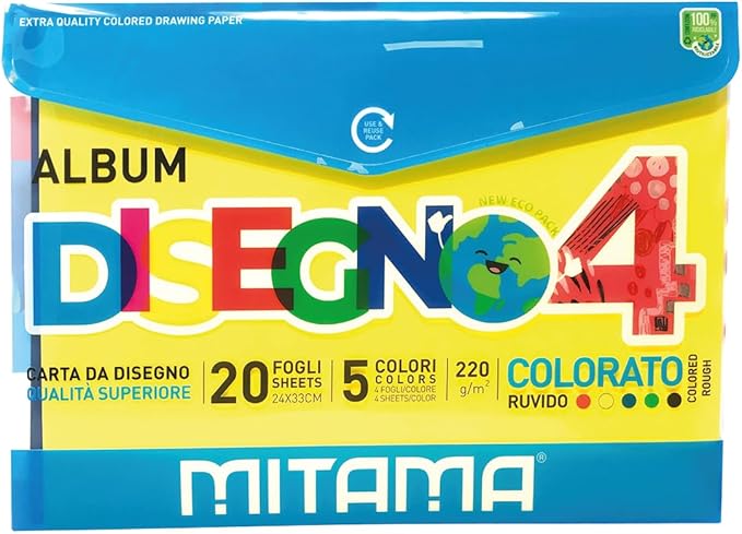 f056f45d5f2c6efc9eecd28df88fc67d ALBUM DISEG.ECOBUS. FSC,RUVIDO 5 COL.20FG.24X33 220GR MITAMA - immagine 1