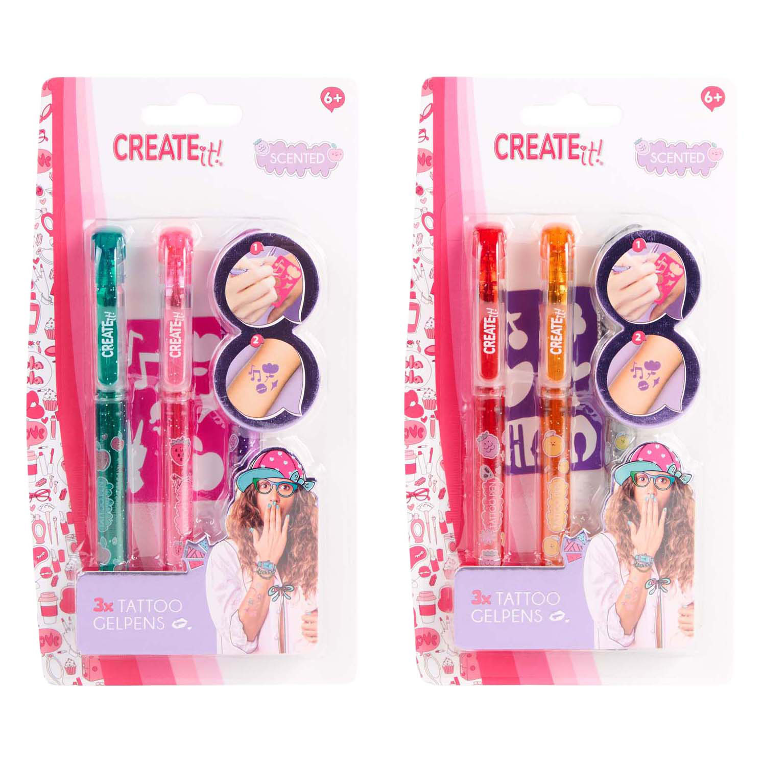 9387eaf5ee447fa05ed0546e7ce29a37 Create It! Set 3 Tatoo Pen con Stencil - immagine 1